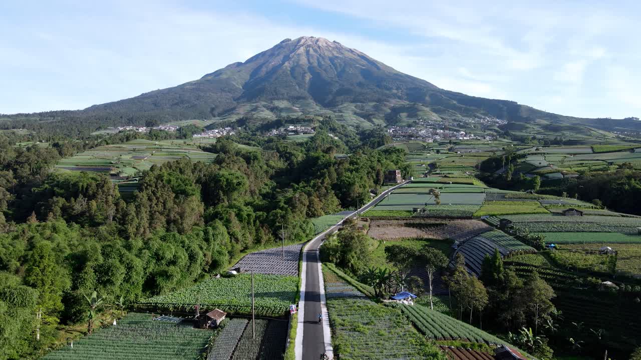 vista aérea de un hermoso paisaje tropical con vista de una carretera en línea recta a través de la montaña