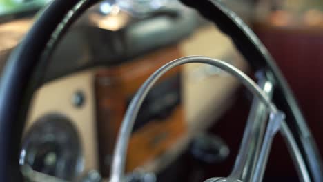 close up of steering wheel of mercedes old timer car