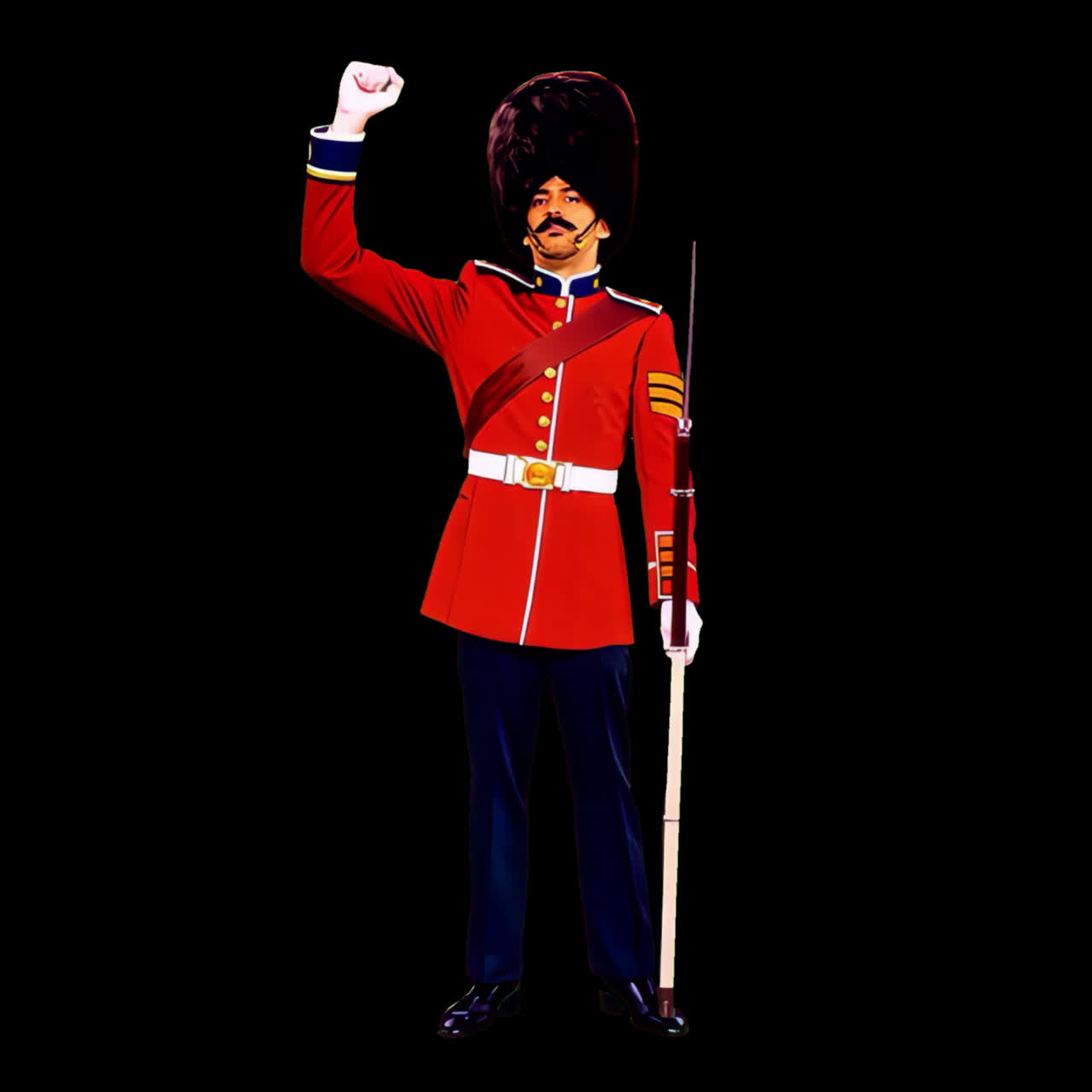 Guardia Reale Britannica in uniforme alza il pugno