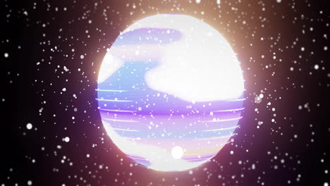 glowing planet with horizontal lines and particles, space animation