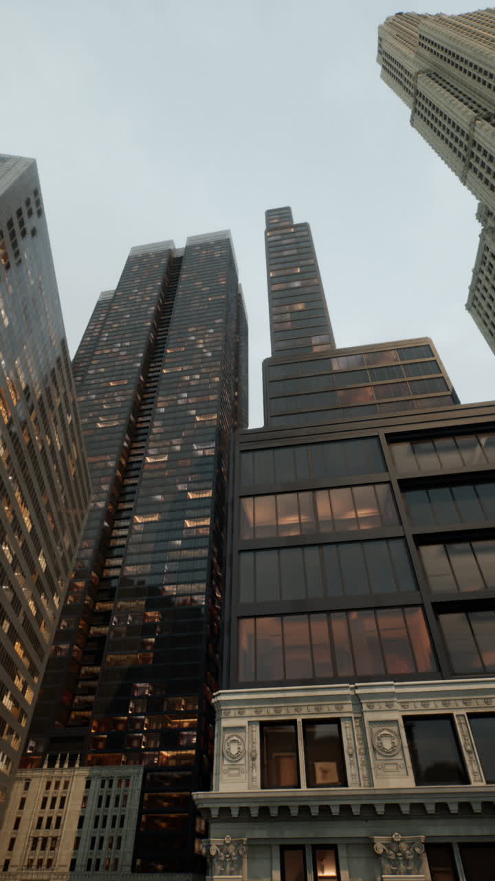 mirando altos rascacielos en una ciudad