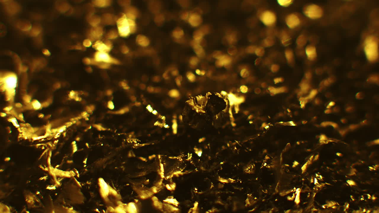 Golden color metal fillings macro shot