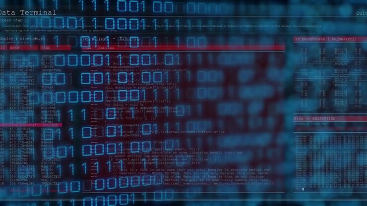 Binary code scrolling starting Data Terminal running minicode