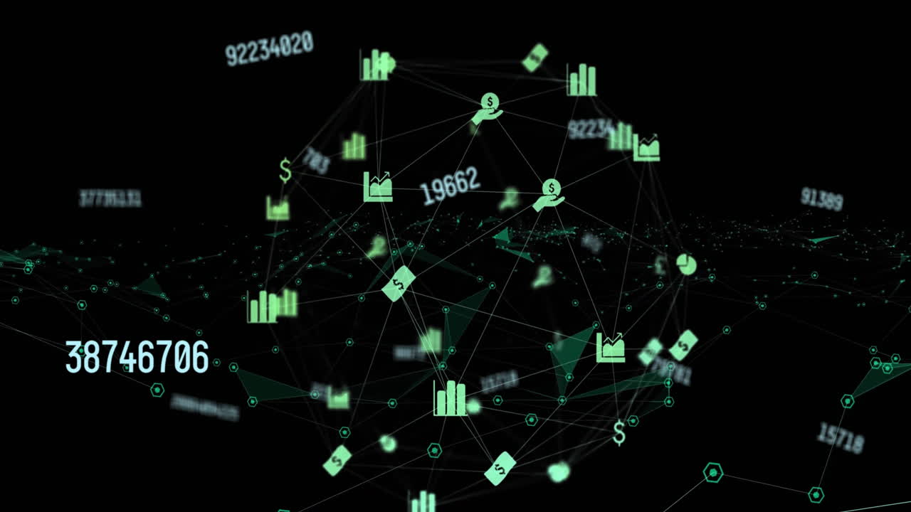 숫자, 글로브 및 연결 네트워크의 애니메이션