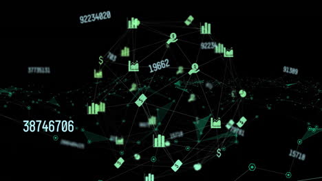 Animation-of-numbers,-globe-and-networks-of-connections