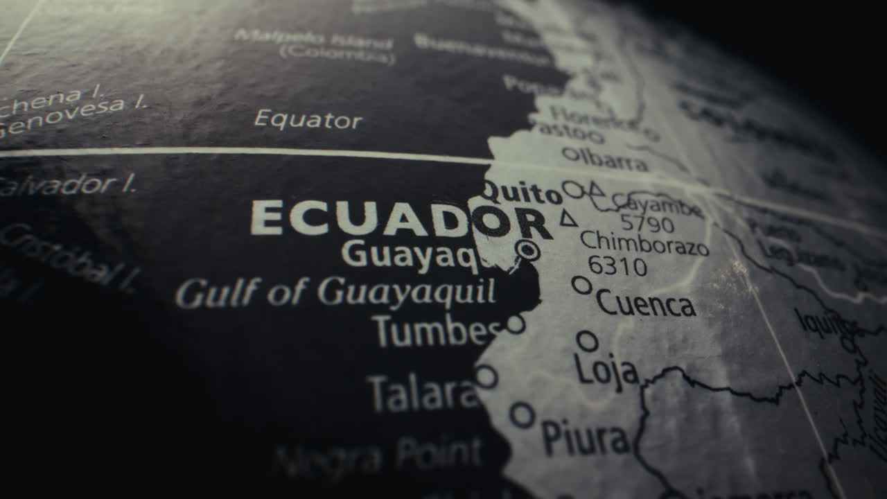 Close-up of a World Globe Map Focusing on Ecuador