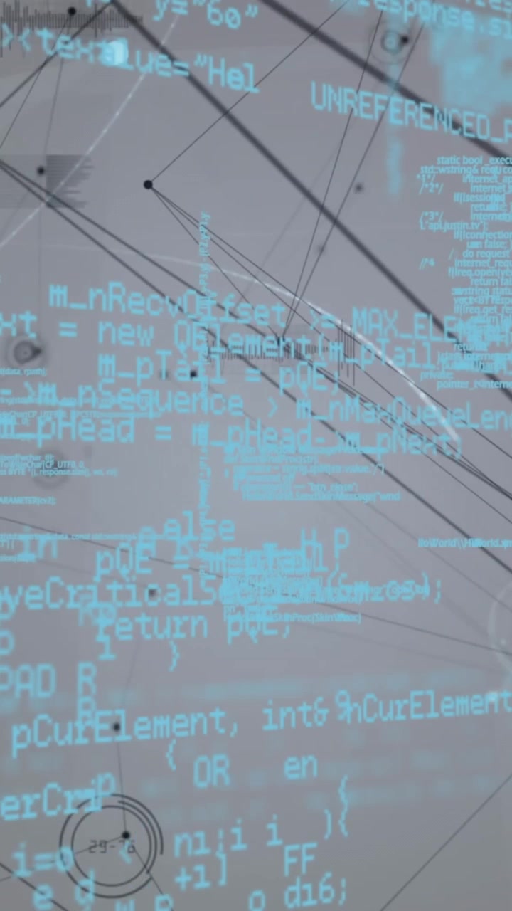 Animation of network of connections and data processing against light spot on grey background