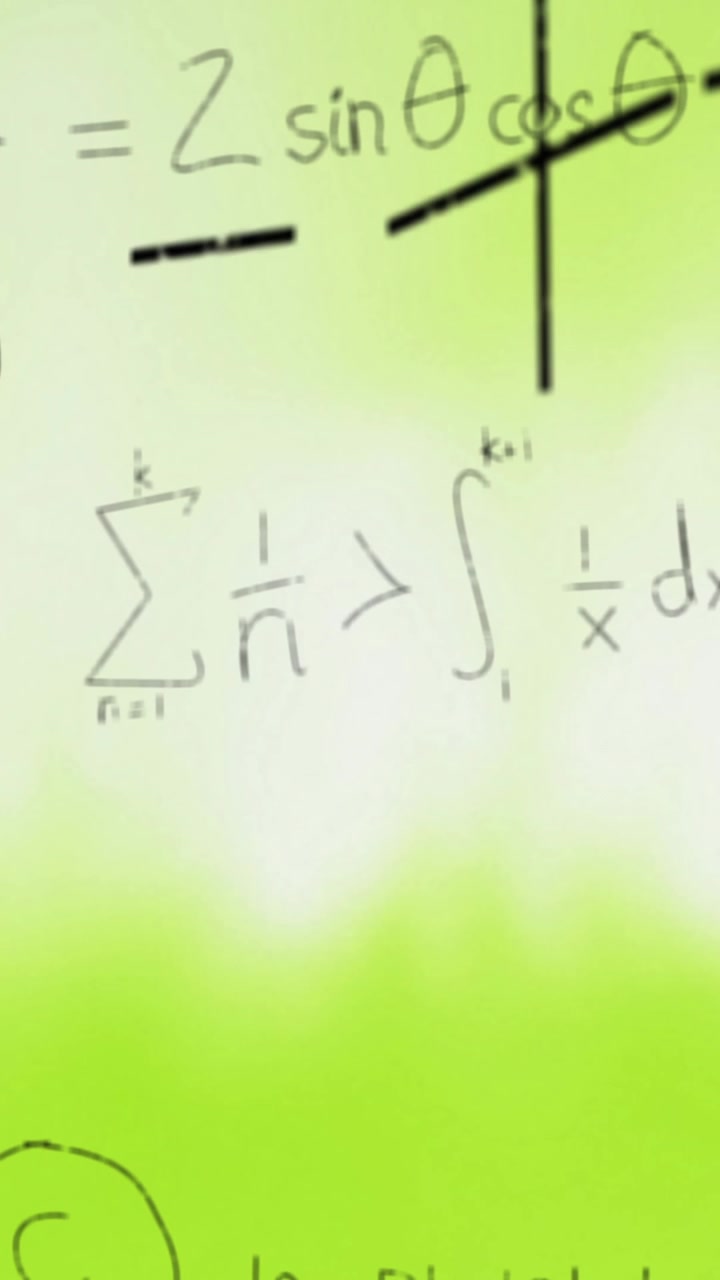 Animation of layers of mathematical formulae and equations over green and white light