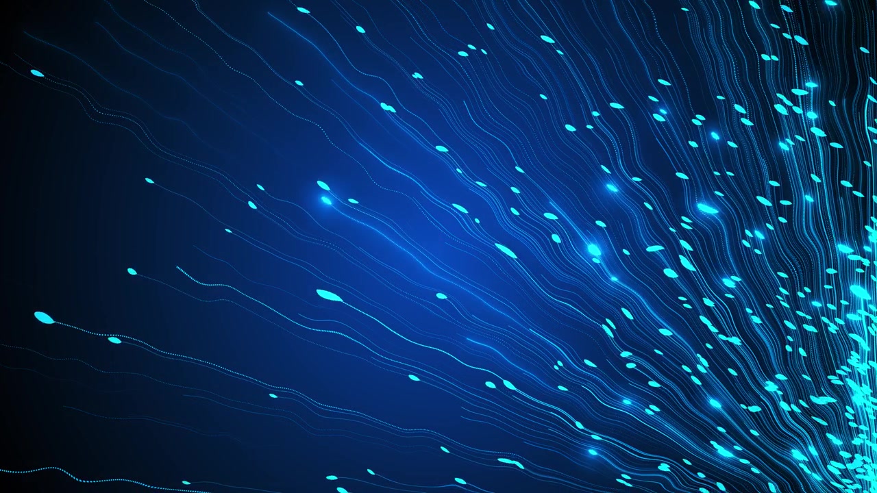 Blue fiber optic abstract background cyan strands rising from the corner glowing nodes clean copy