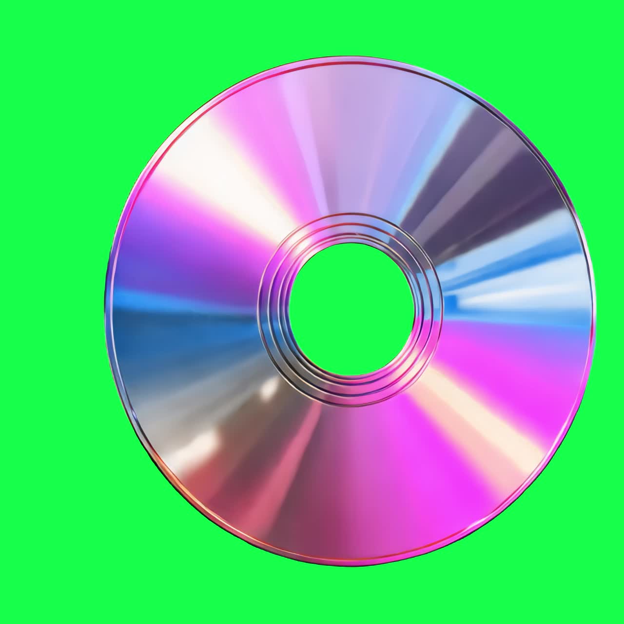 Colorful reflective compact disc animation, transparent 4K video, green screen