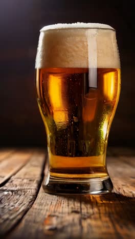 glass of beer on wooden table