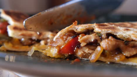 close-up of a delicious chicken quesadilla