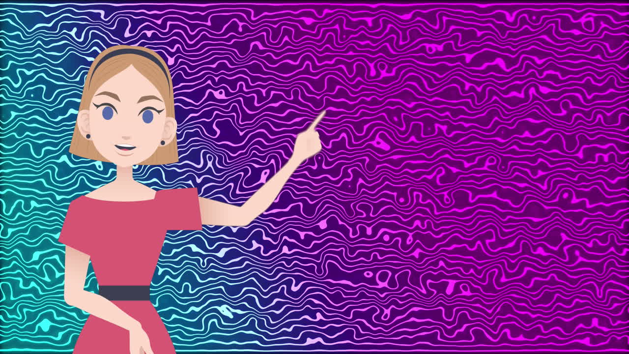 animación del icono de la mujer sobre un fondo en movimiento colorido