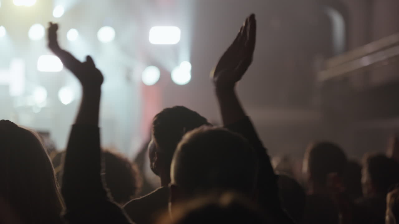 Sagome di un pubblico che applaude e tifa a un concerto dal vivo