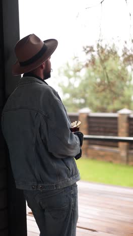 man with a hat and coffee outdoors