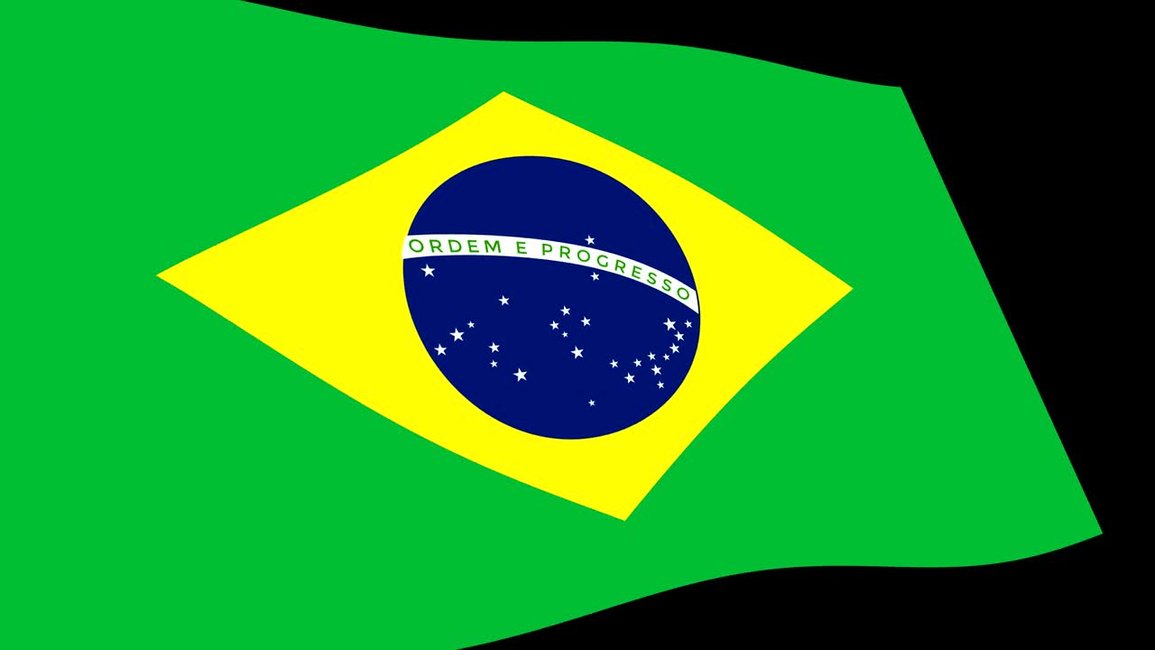 Brasiliansk flag vajer langsomt i perspektiv, 4K animationsoptagelser