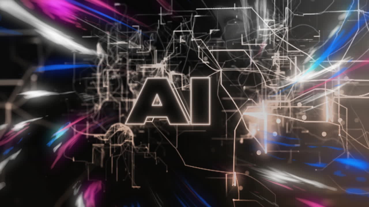 ai texto con líneas y formas abstractas animación en fondo oscuro