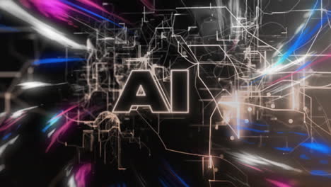 ai texto con líneas y formas abstractas animación en fondo oscuro