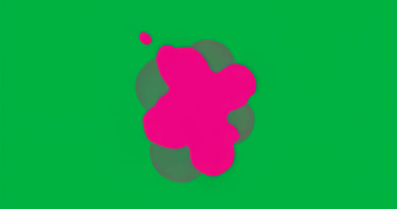 Punto magenta distaccato che causa uno spostamento di blob, alone e cerchi che aggiungono profondità su sfondo trasparente.