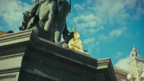 low angle close up of ban jelačić equestrian statue with architectural elements in the background under a clear sky, zagreb croatia