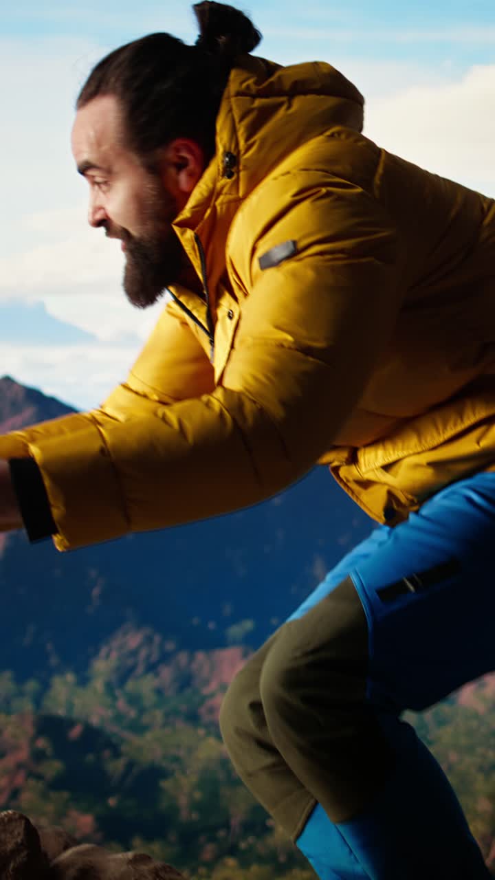 Man Falls While Filming Mountain Landscape with Smartphone