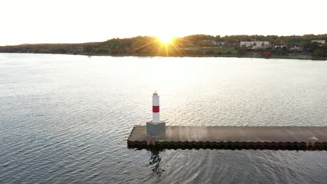 4k drone of lighthouse beacon in michigan