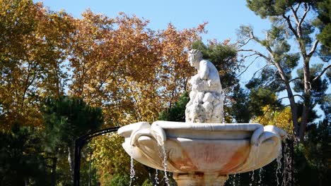 Shot-of-a-fountain-profile-at-Retiro-Park,-Madrid