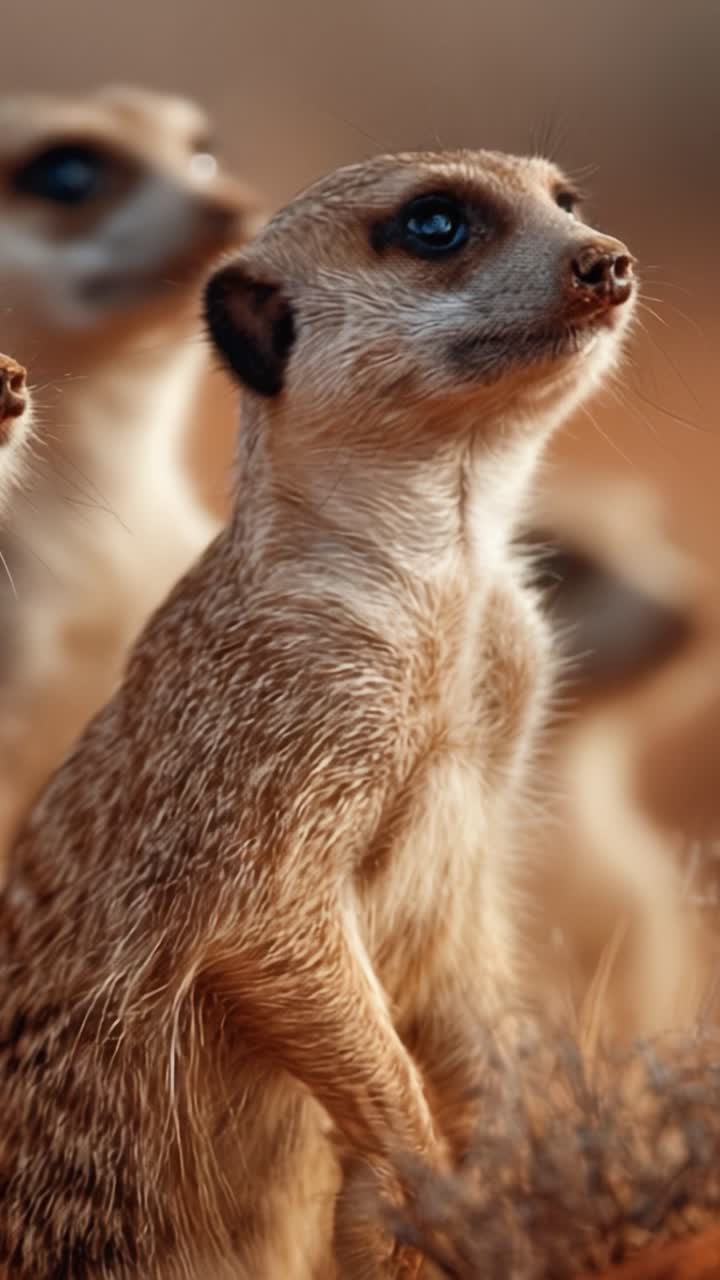 A Close-up of a Meerkat Standing Watchfully in Its Natural Habitat, Capturing the Charm and Alertness of These Fascinating Creatures in Their Social Environment
