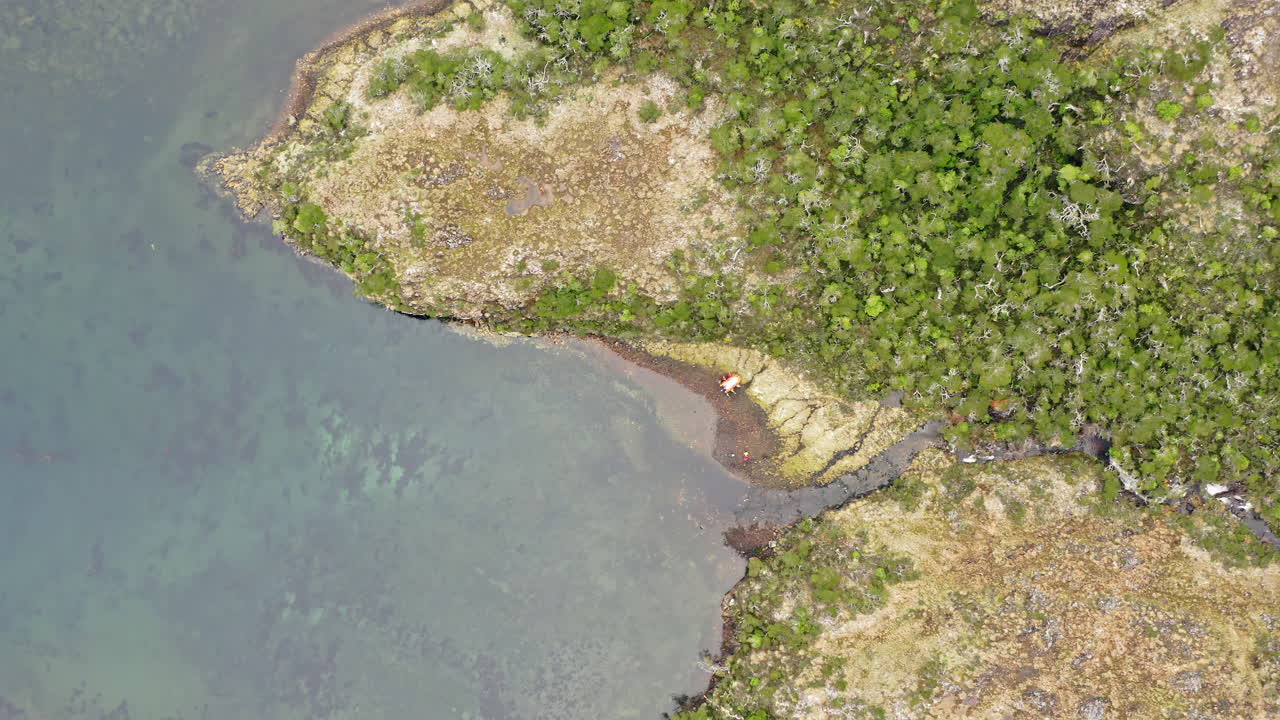 Overhead View Of Coastal Land And Beagle Channel In South America. - aerial shot