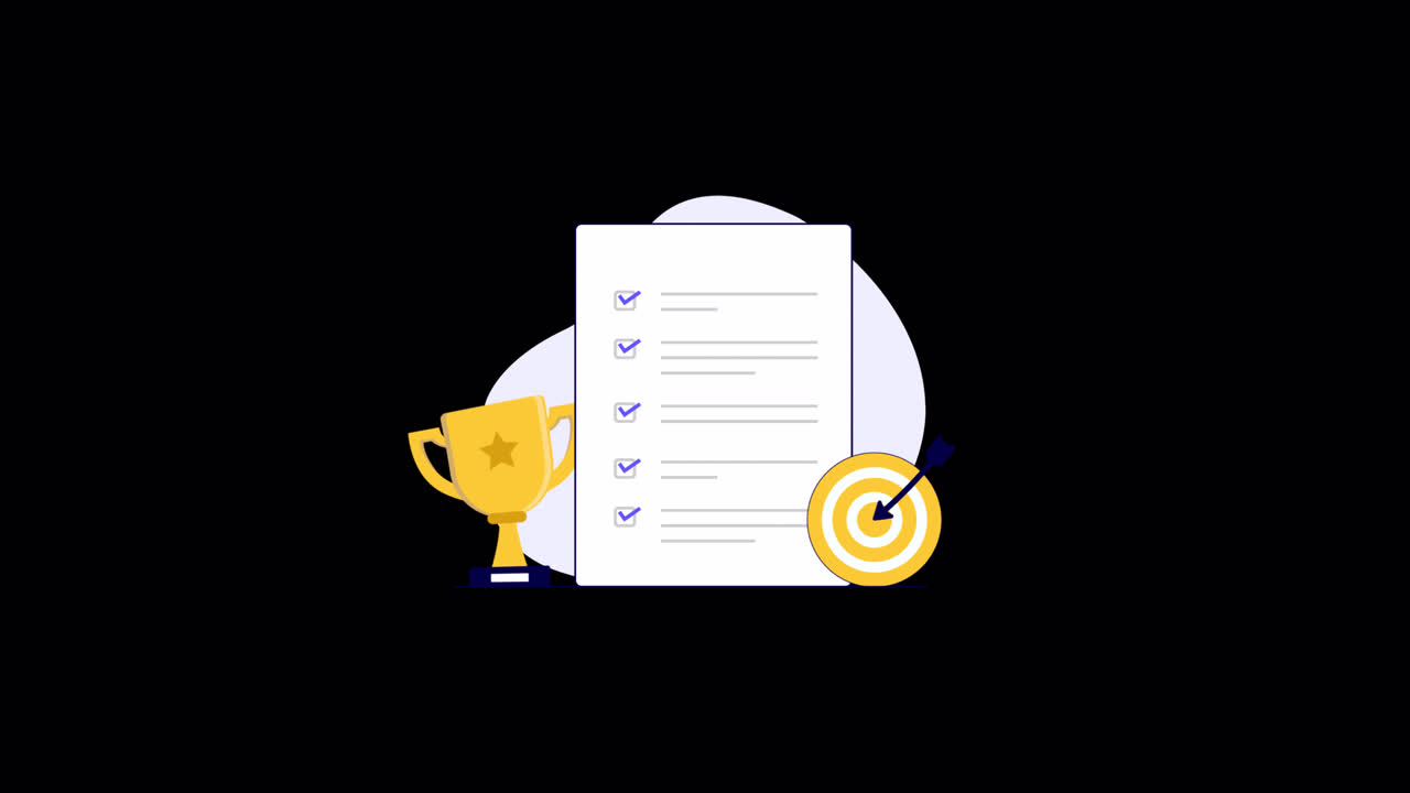Goal Achievement and Success with Checklist and Trophy Animation