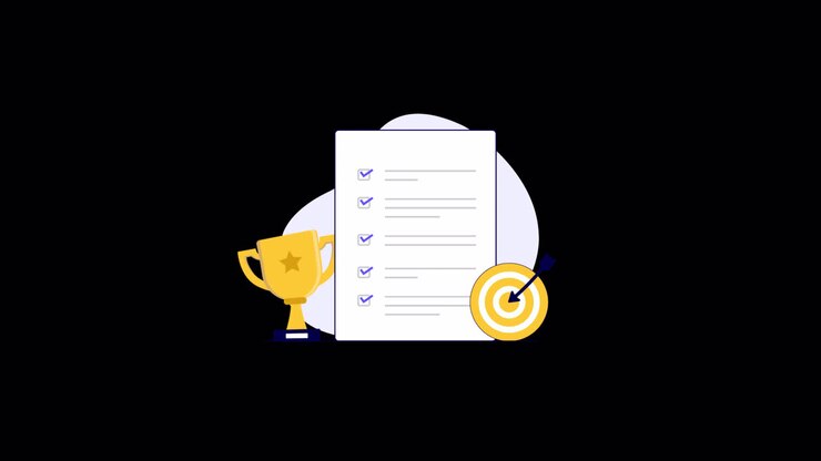 Goal Achievement and Success with Checklist and Trophy Animation