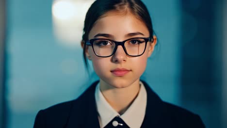 retrato de una mujer joven con gafas