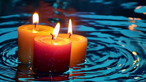 three candles floating in water