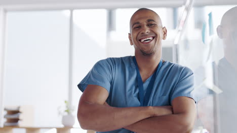 happy, confidence and face of a doctor