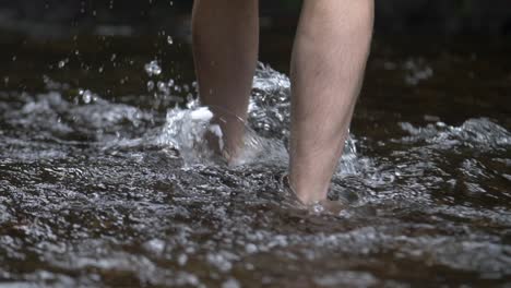 Close-up-of-Legs-Walking-in-a-Stream