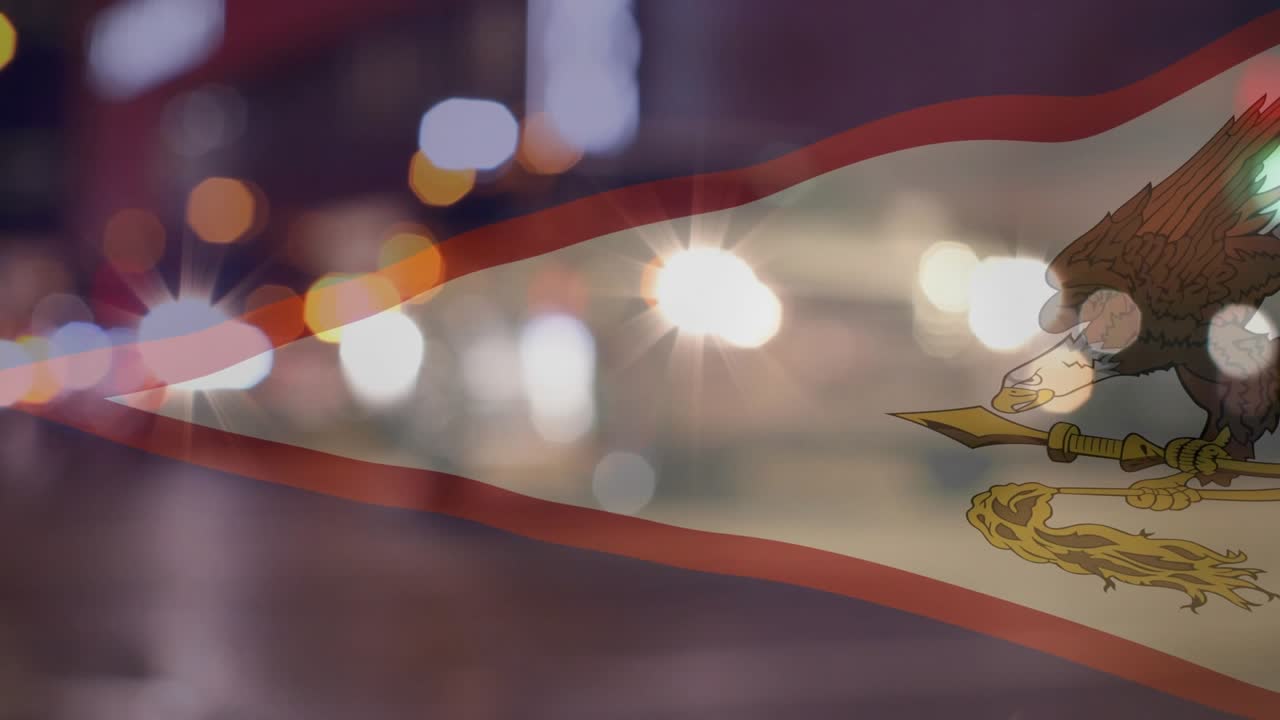 Headlight flares shifting, triangular flag waving in frame, eagle crest revealing to show emblem