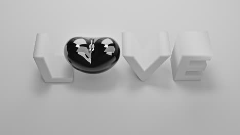white love letters sign with the black heart instead of "o" letter