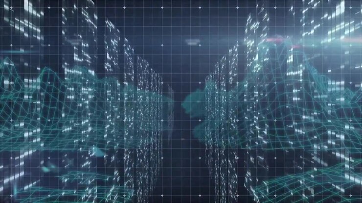 Animation of data processing over online security padlock and computer circuit board