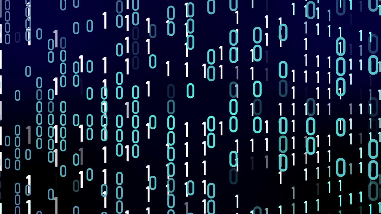 Abstract binary digital number 01 cyber light, future system programming and data transfer concept for presentation opening company blue theme, 4K motion graphic footage.