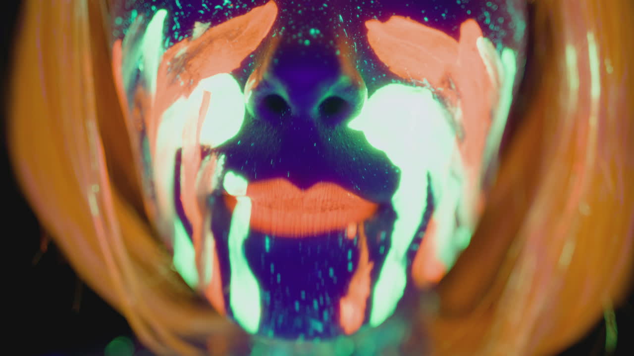 mujer con pintura facial de neón