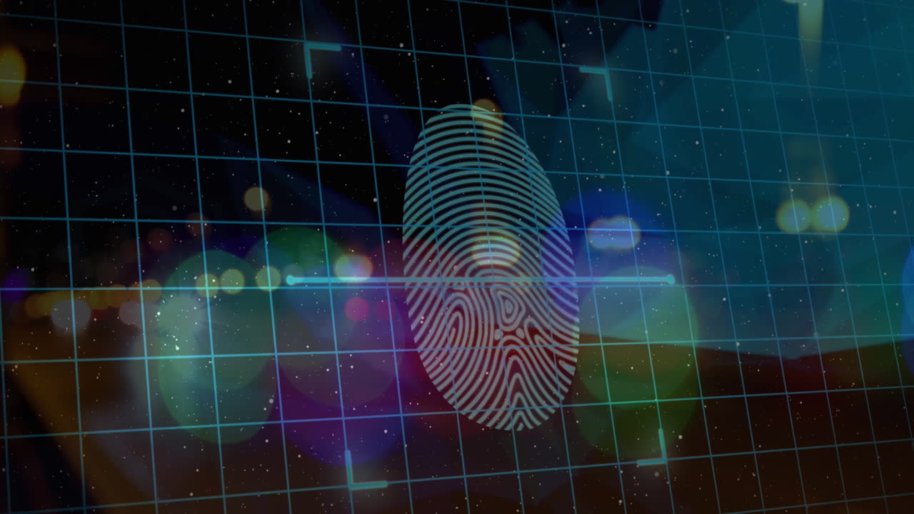 animación del procesamiento de datos con huellas dactilares biométricas en la cuadrícula
