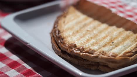 delicious grilled sandwich on a checkered tablecloth