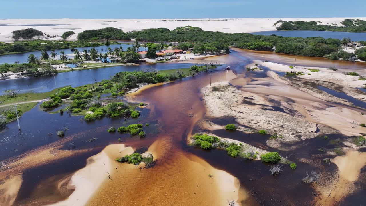 Betania Village At Santo Amaro In Maranhao Brazil. Beautiful Ecosystem. Bay Water Landscape. Betania Village At Brazil. Dark River. Native Village. Tourism Travel. Brazil Northeastern