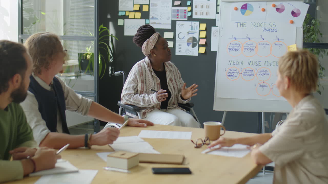 Woman in Wheelchair Giving Presentation to Colleagues