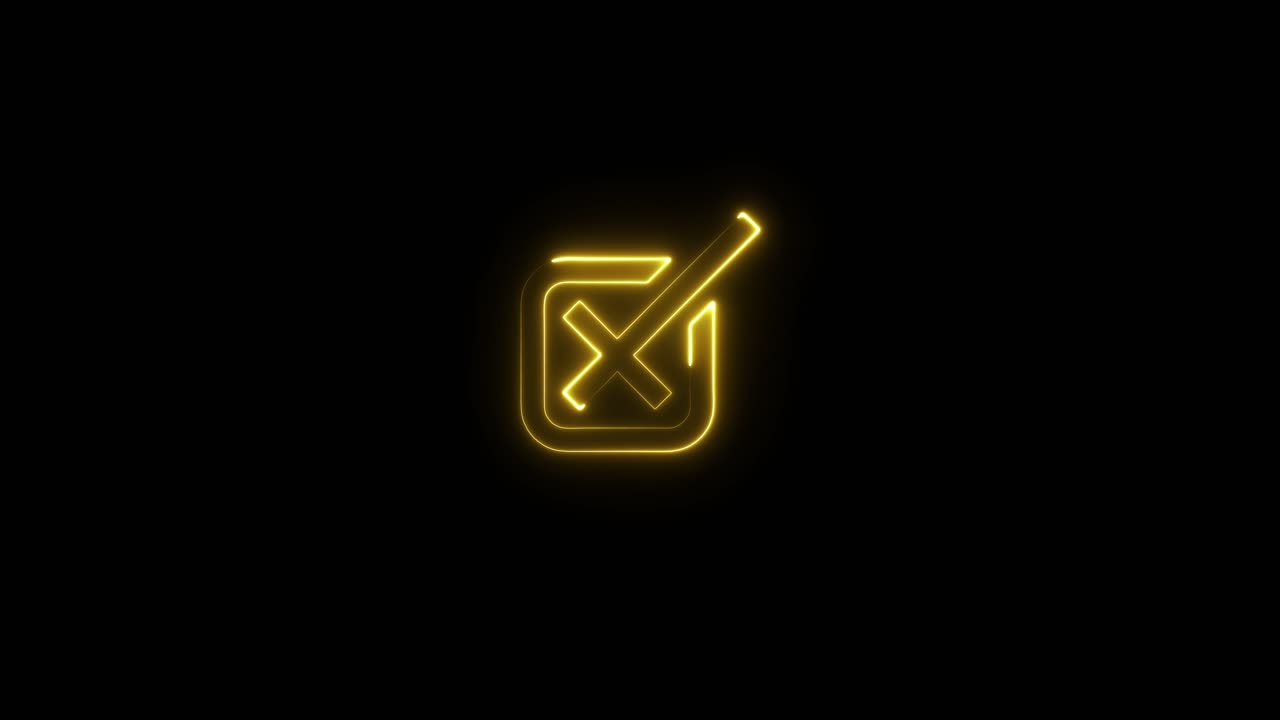 Glowing neon cross button icon animation isolated on black background