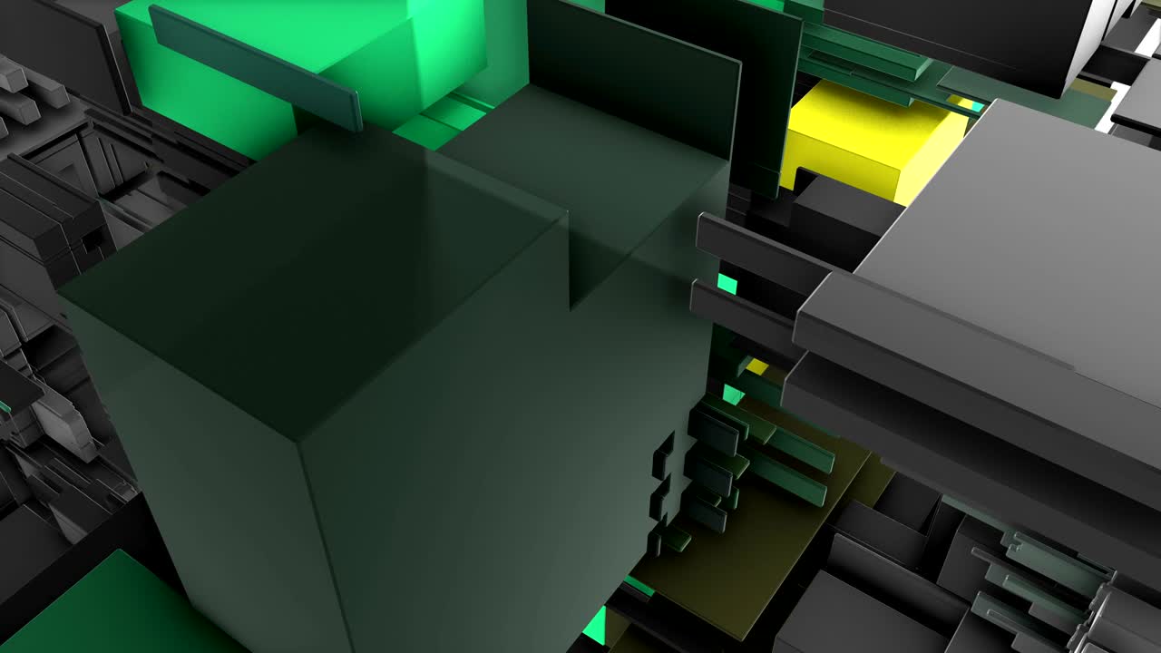 representación 3d abstracta de la superficie con cubos aleatorios y formas electrónicas.