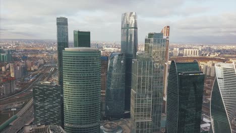 moscow city skyscrapers, aerial view. clip. office business center of moscow city. moscow-city buildings with sky, aerial view