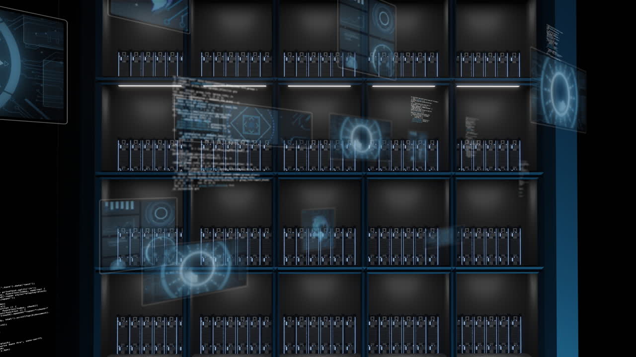 animación del procesamiento de datos a través de servidores informáticos