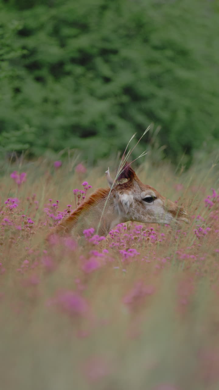 jirafa en un campo de flores