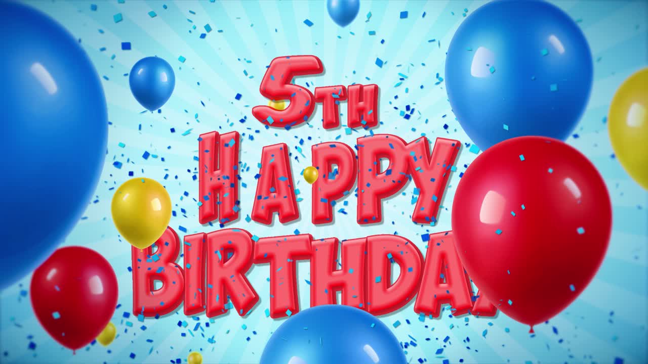 Fifth Birthday Celebration with Balloons and Confetti